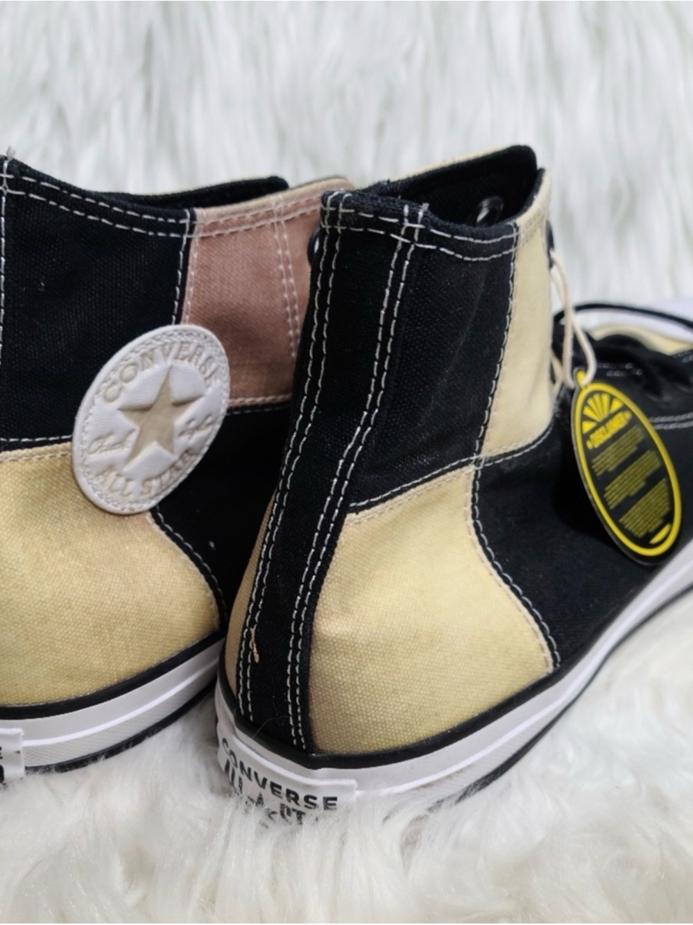 Converse High-Top Sneakers in Black, Cream & Tan Two-Tone